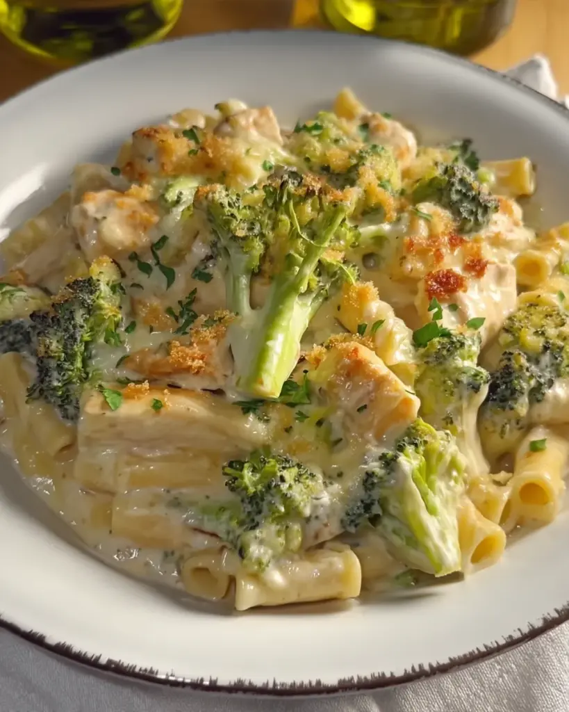 Cheesy Chicken Alfredo Broccoli Bake
