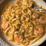 Creamy garlic butter prawn pasta