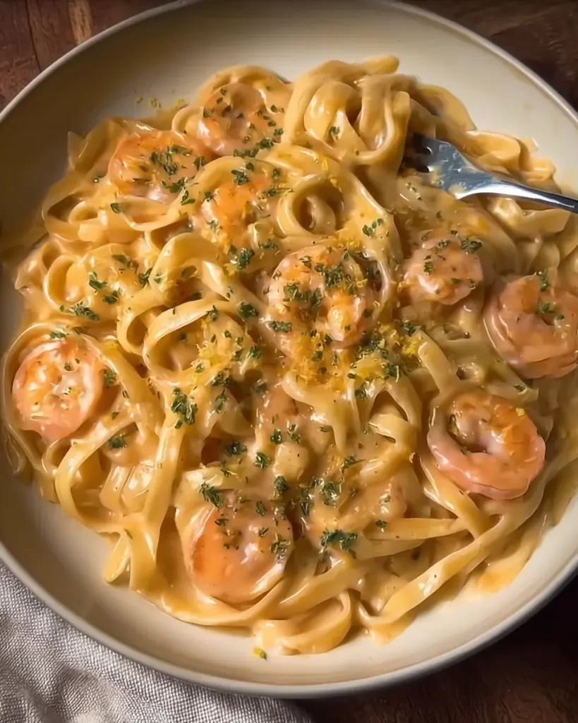 Creamy garlic butter prawn pasta