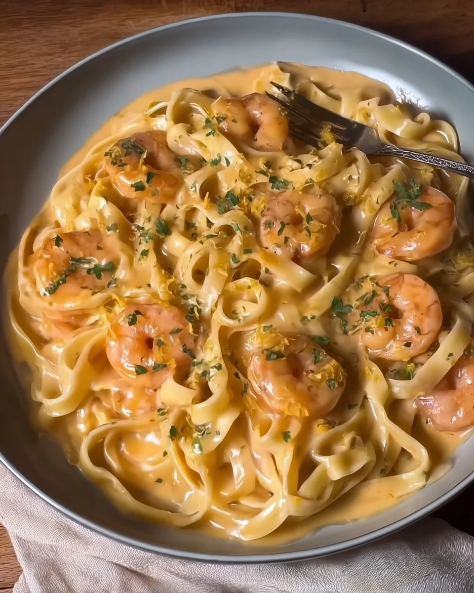 Creamy garlic butter prawn pasta Creamy