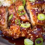 Crispy chicken thighs with a sticky teriyaki sauce