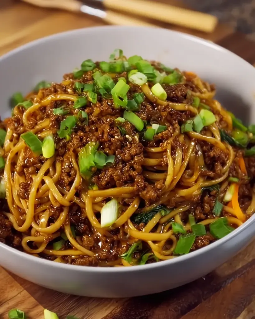 Ground Beef Mongolian Noodles