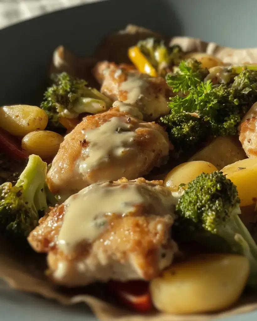 SHEET PAN HONEY MUSTARD CHICKEN THIGHS AND VEGGIES