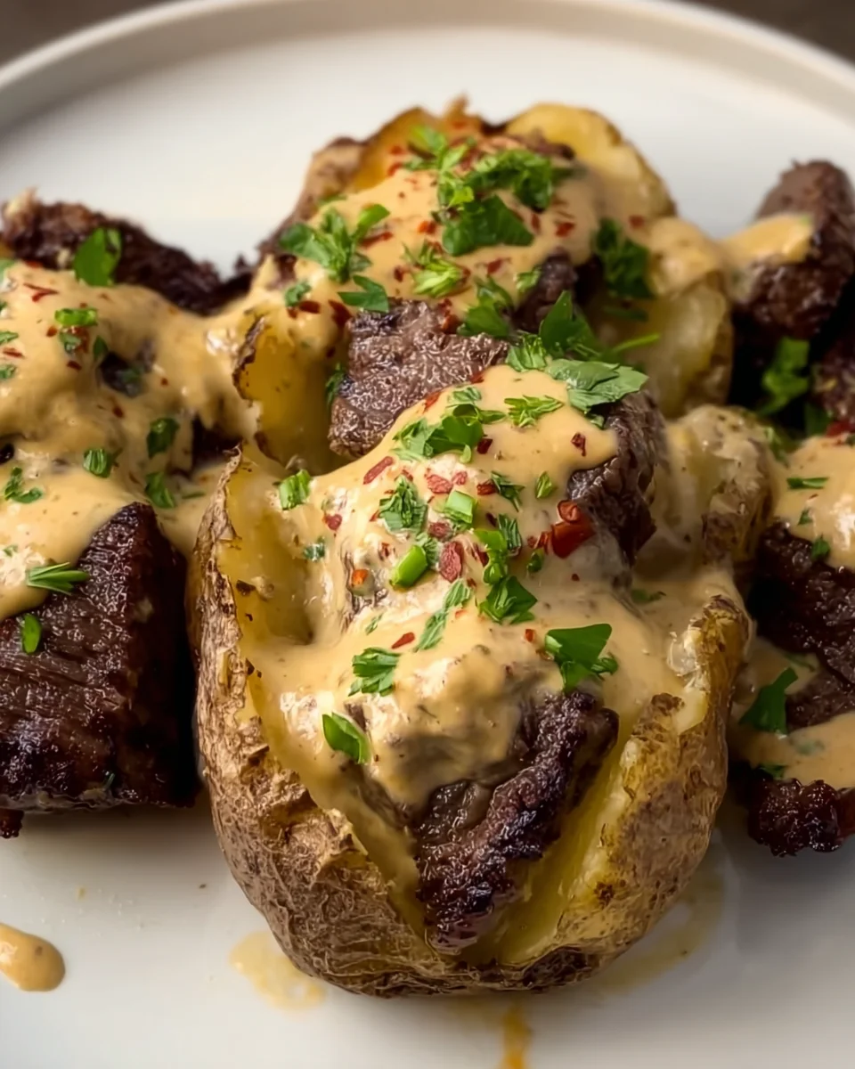 Steak Stuffed Potatoes with Parmesan Cream Sauce Steak