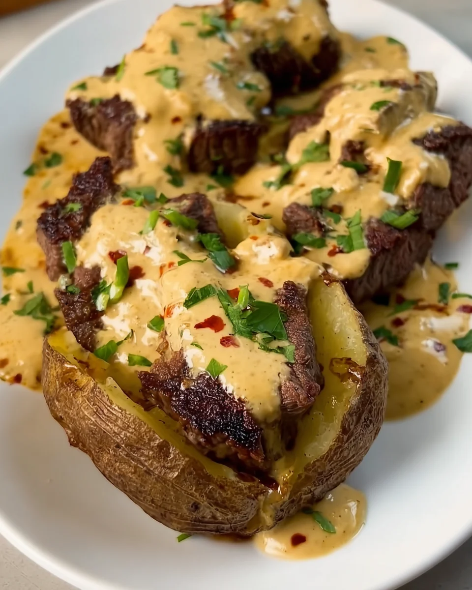 Steak Stuffed Potatoes with Parmesan Cream Sauce Steak