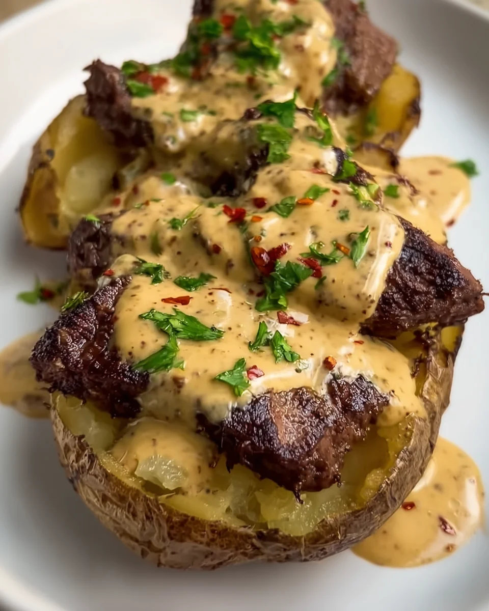 Steak Stuffed Potatoes with Parmesan Cream Sauce Steak