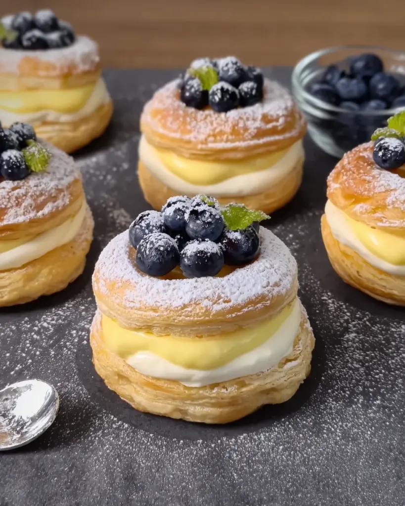 Blueberry Pastry Rings with Vanilla Cream Filling