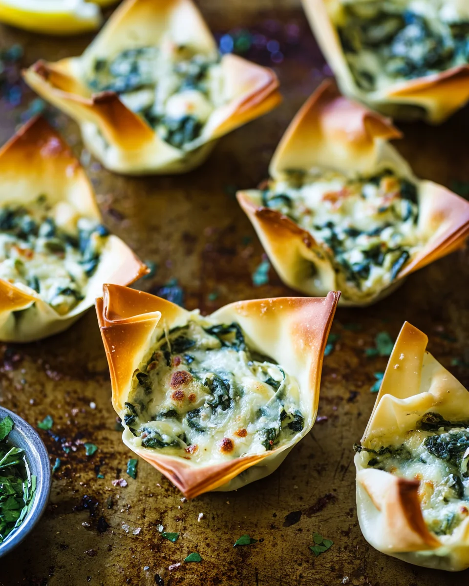 Spinach & artichoke wonton cups