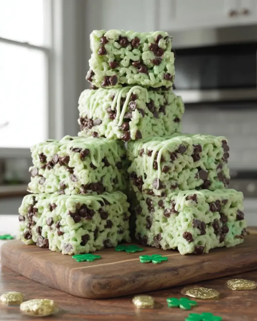 St. Patrick’s Day Mint Chocolate Chip Rice Krispie Treats
