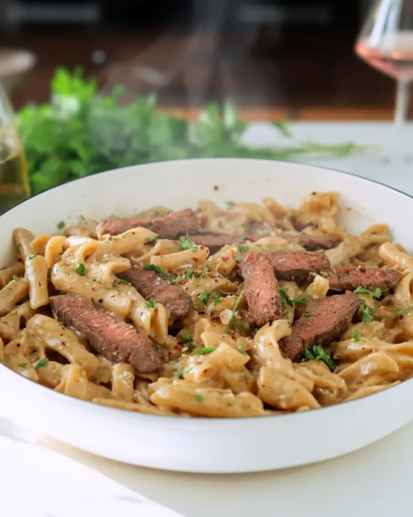 Creamy Garlic Steak Pasta