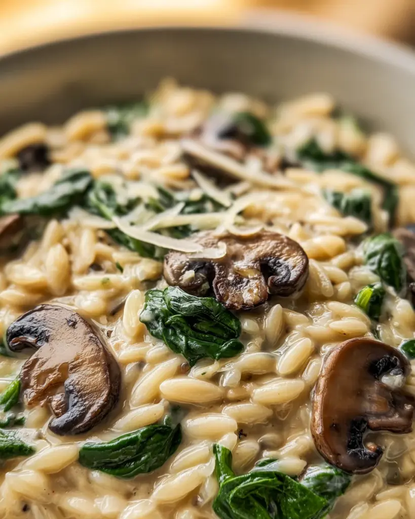 Creamy Orzo with Mushrooms and Spinach