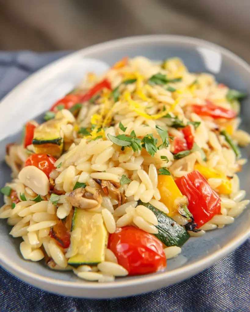 Lemon Garlic Orzo with Roasted Vegetables
