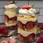 No-Bake Strawberry Shortcake Trifle Cups with only 6 ingredients!