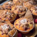 Raspberry and Chocolate Chip Muffins with Crumble Topping