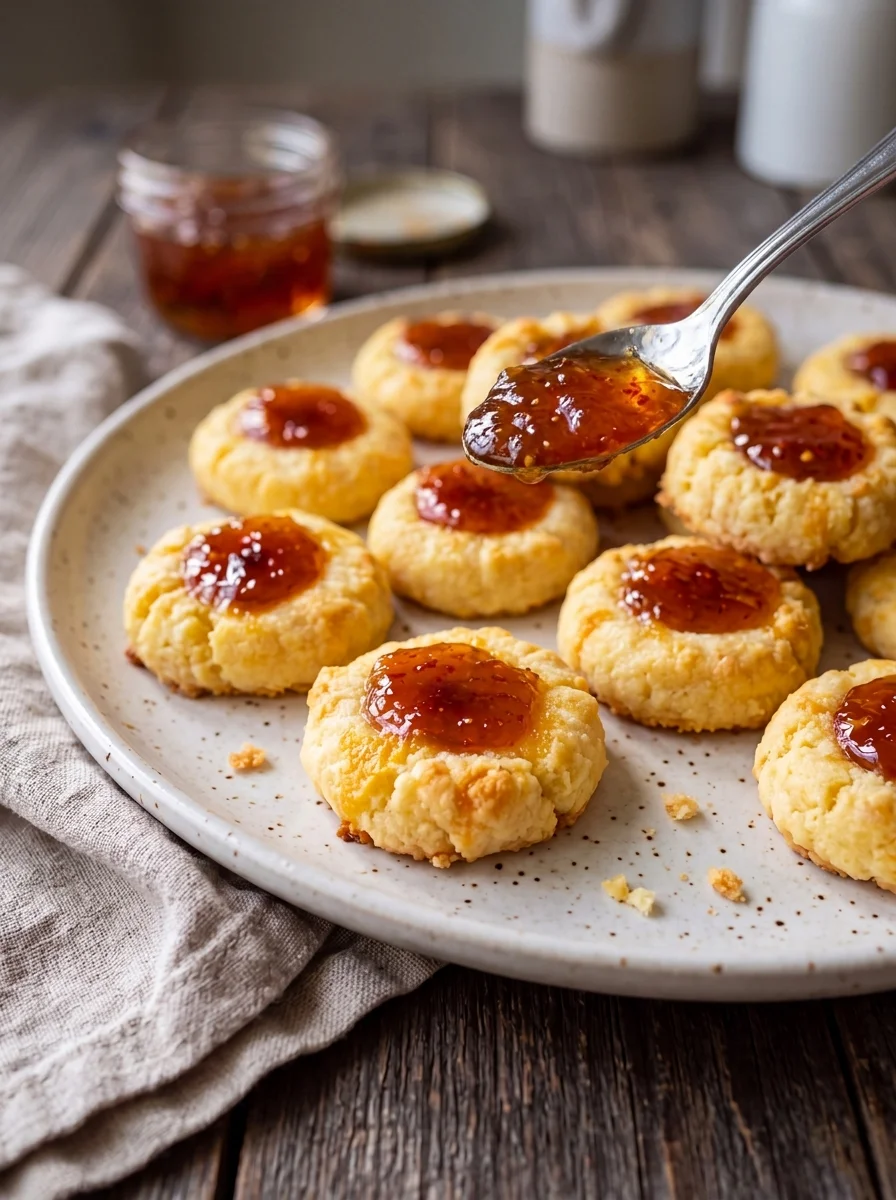 Cheesy Thumbprint Appetizers with Hot Pepper Jelly Cheesy