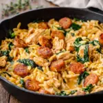 Creamy Chicken Sausage Orzo Skillet